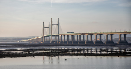 The second Severn Crossing Bridge taken from Severn Beach, Gloucestershire side, England, United...