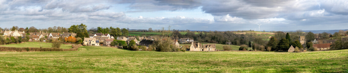 Panoramic view of the Cotswold village of Nympsfield, Gloucestershire, England
