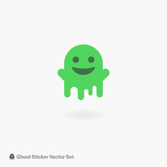 Cartoon Character Ghost EMoji. Smiling Face Expression. Happy Emotes Cute Funny Character Icon.