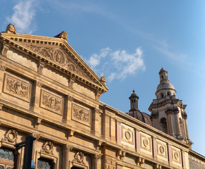 Fototapeta premium Church of San Felipe Neri in Mexico city. Details of colonial architecture. Travel photo. Wallpaper or background. Latin america.