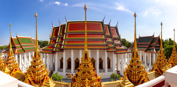 Golden spires of Loha Prasat. Wat Ratchanatdaram complex . Bangkok, Thailand