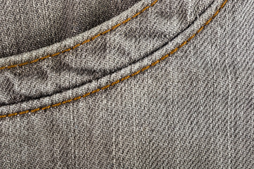 clothing items stonewashed cotton fabric texture with seams, clasps, buttons and rivets, macro