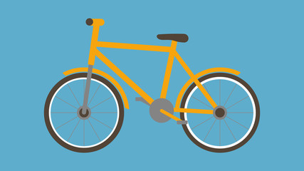Fototapeta premium Male road bicycle. Travel background. Urban transport. Blue background. Sport, recreation, lifestyle. Fitness cycle. Cartoon style. Orange bike icon. Flat design