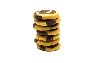 Cookies in the shape of a spiral pattern isolated on a white background. Handmade biscuits.
