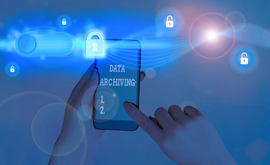 Word writing text Data Archiving. Business photo showcasing to secure and to store data for long term retention