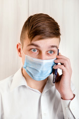 Young Man in Flu Mask
