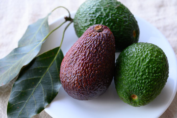 Fresh ripe green and brown avocados ready to eat