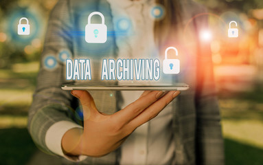Word writing text Data Archiving. Business photo showcasing to secure and to store data for long term retention