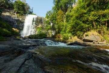 Fototapeta na wymiar Wachirathan Waterfall, waterfalls in Doi Inthanon National Park, Chom Thong district in the province of Chiang Mai, Thailand