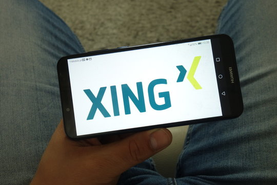 KONSKIE, POLAND - June 29, 2019: Xing social networking site logo on mobile phone