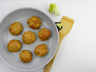 Homemade meatballs in a pan on a white background