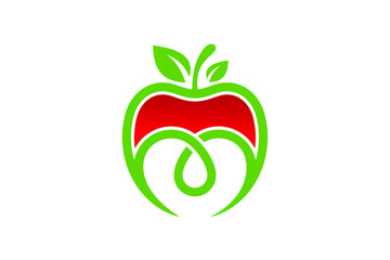 Apple and heart logo sign symbol in flat style on white background
