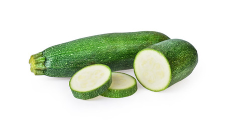 fresh green zucchini with slice isolated on white background