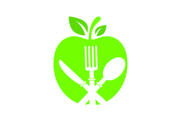 Green Apple Cutlery Logo Health and Wellness Food Service Business Branding Design Concept