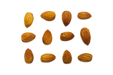 Almonds nut isolated on white background.