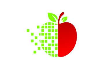 Abstract Apple Logo Design with Pixelated Green and Solid Red Half Modern Fruit Design