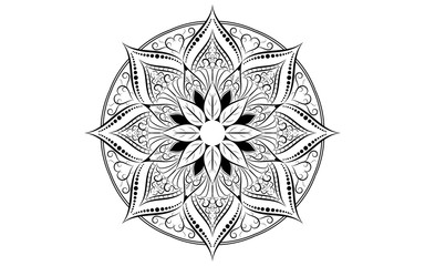 Circle pattern petal flower of mandala with black and white,Vector floral mandala relaxation patterns unique design with white background,Hand drawn pattern,concept meditation and relax