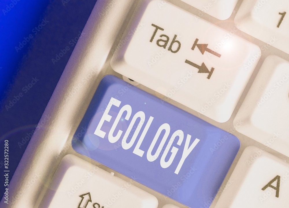 Poster writing note showing ecology. business concept for branch of science relation organisms environment 
