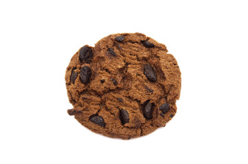 A single of chocolate chip cookies crunchy delicious sweet meal and useful biscuits isolated on white background. Homemade pastry.