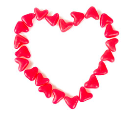 heart-shaped jelly candies isolated on white