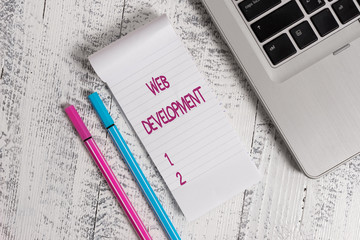Text sign showing Web Development. Business photo text dealing with developing websites for hosting...