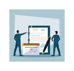 businessmen in tax day with icons