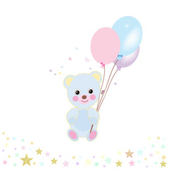 Baby shower greeting card with teddy bear and balloon greeting card. Baby first birthday, t-shirt, baby shower, baby gender reveal party design element vector