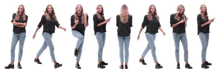 Fototapeta premium photo collage of a modern young woman with a smartphone
