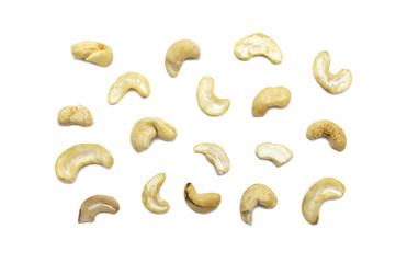Fototapeta premium Malformed cashews nut salty roasted food ingredient natural isolated on white background.
