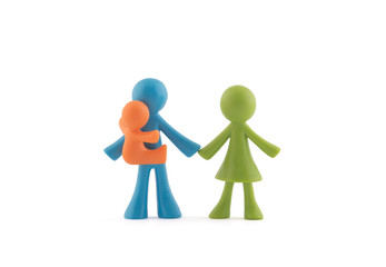 Fototapeta na wymiar Colorful family figurines on white background with clipping path