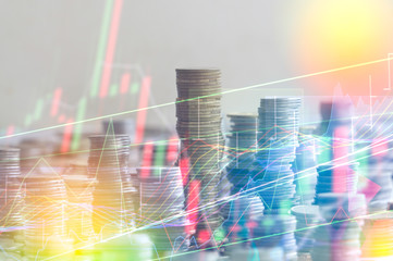 Stock market digital graph chart on LED display concept. A large display of daily stock market price and quotation. Indicator financial forex trade education background. 
