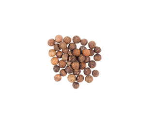 Bunch of spices allspice isolated on white. Indian cuisine, ayurveda, naturopathy concept