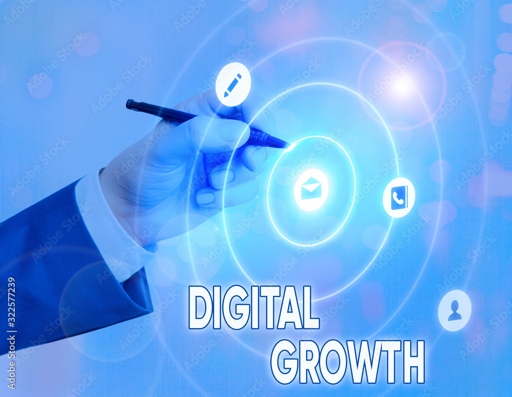 Poster conceptual hand writing showing digital growth. concept meaning use of digital technology to solve t