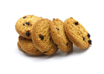 Chocolate chip cookies on white background. Sweet biscuits delicious and crunchy homemade pastry.