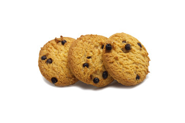 Chocolate chip cookies isolated on white background. Sweet biscuits delicious and crunchy homemade pastry.