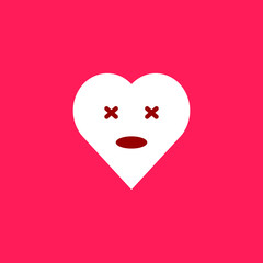 White heart with emotions on a red background. Emoji surprise heart