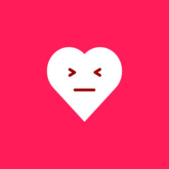 White heart with emotions on a red background. Sad heart