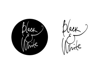 Fototapeta premium Calligraphic inscription Black and White. Vector black and white image. It can be useful for packaging, branded products, posters, banners, postcards, t-shirts.