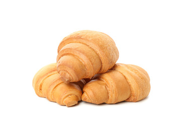 Freshly baked croissants isolated on white background