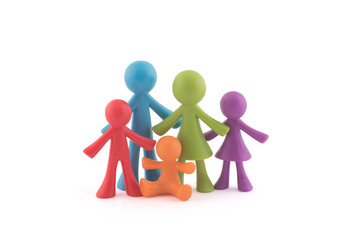 Colorful family figurines on white background with clipping path
