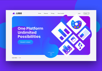 Brightly Colored Website Landing Page Layout with Elements