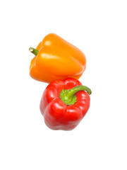 Red and orange peppers isolated on white background.