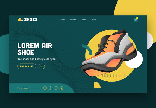 Website Landing Page Ui Layout with Shoe Illustration
