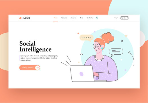 Website Landing Page Ui Layout with Blogging Illustrations