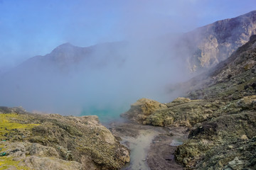 Beautiful Crater Lake in Ijen Volcano