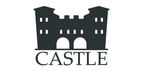 Design concept with a two tower castle and gates with some windows. 