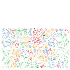 Back to school vector pattern. Education icons for children.