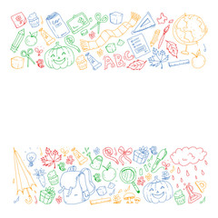 Back to school vector pattern. Education icons for children.