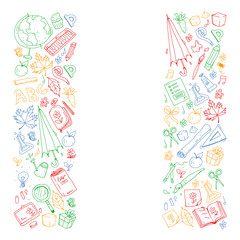 Back to school vector pattern. Education icons for children.