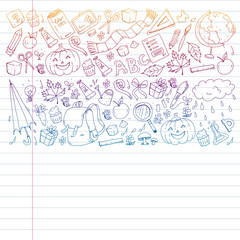 Back to school vector pattern. Education icons for children.